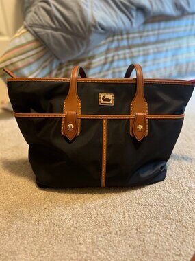 Dooney & Bourke Wayfarer Camden Nylon Zip Tote Black British Tan Leather